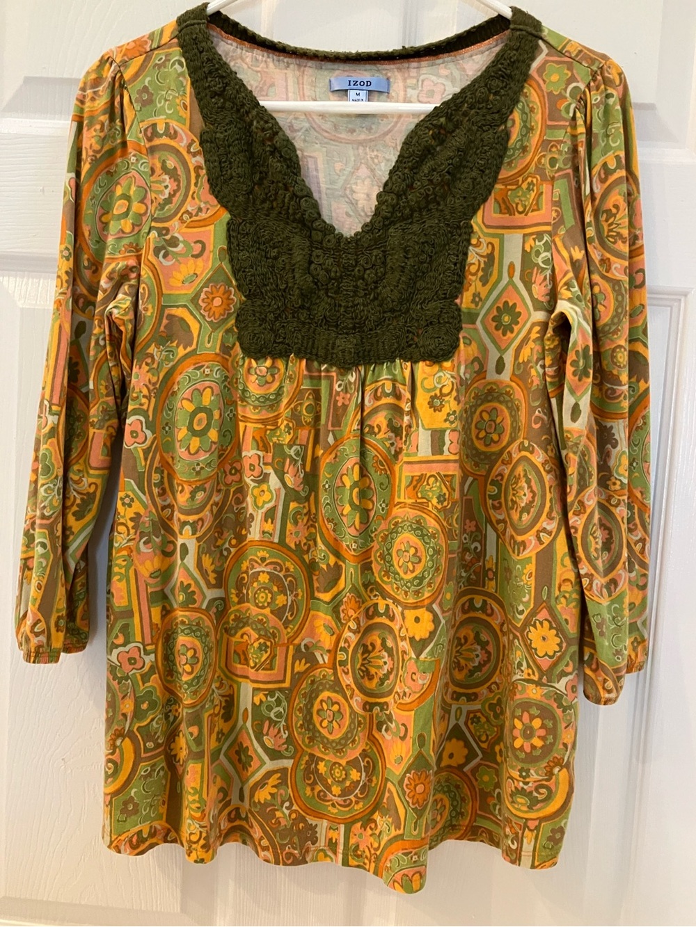 Izod Olive Green & Orange Printed vintage Tunic